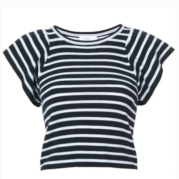 A.L.C. Flutter Sleeve Striped Top In Midnight/Blue small - Picture 8 of 8